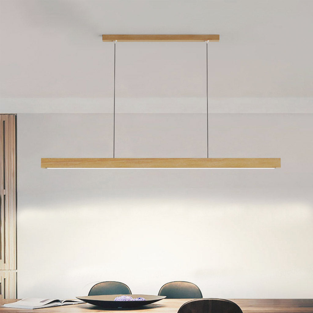 Modern Minimalist Wood Linear Pendant Lighting Dining Room