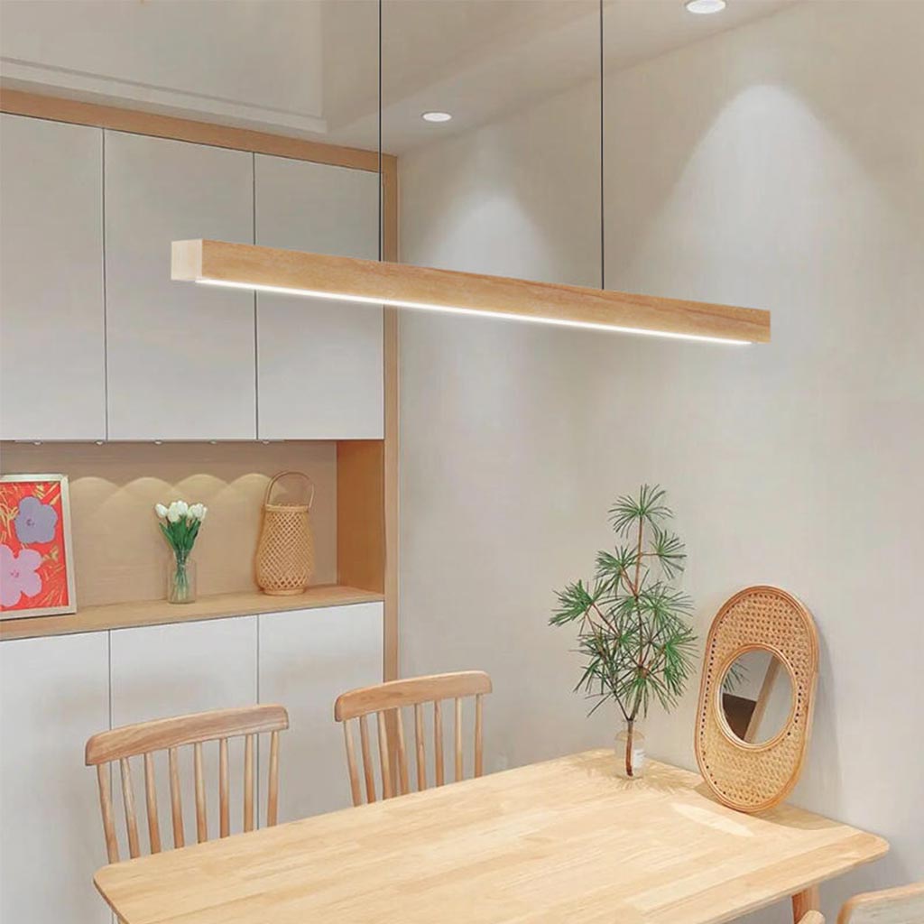 Modern Minimalist Wood Linear Pendant Lighting Room