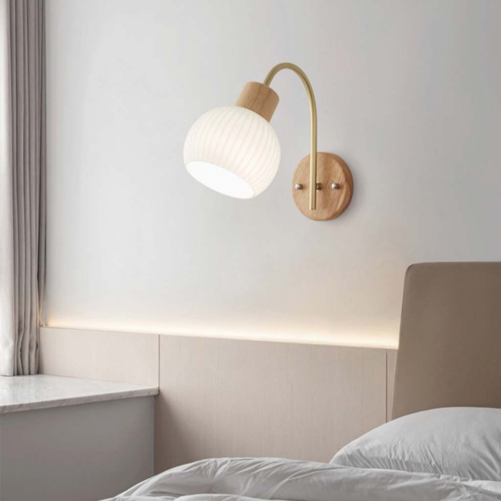 Modern Natural Wood Iron Plug In Wall Sconce Bedroom A