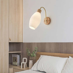 Modern Natural Wood Iron Plug In Wall Sconce Bedroom C