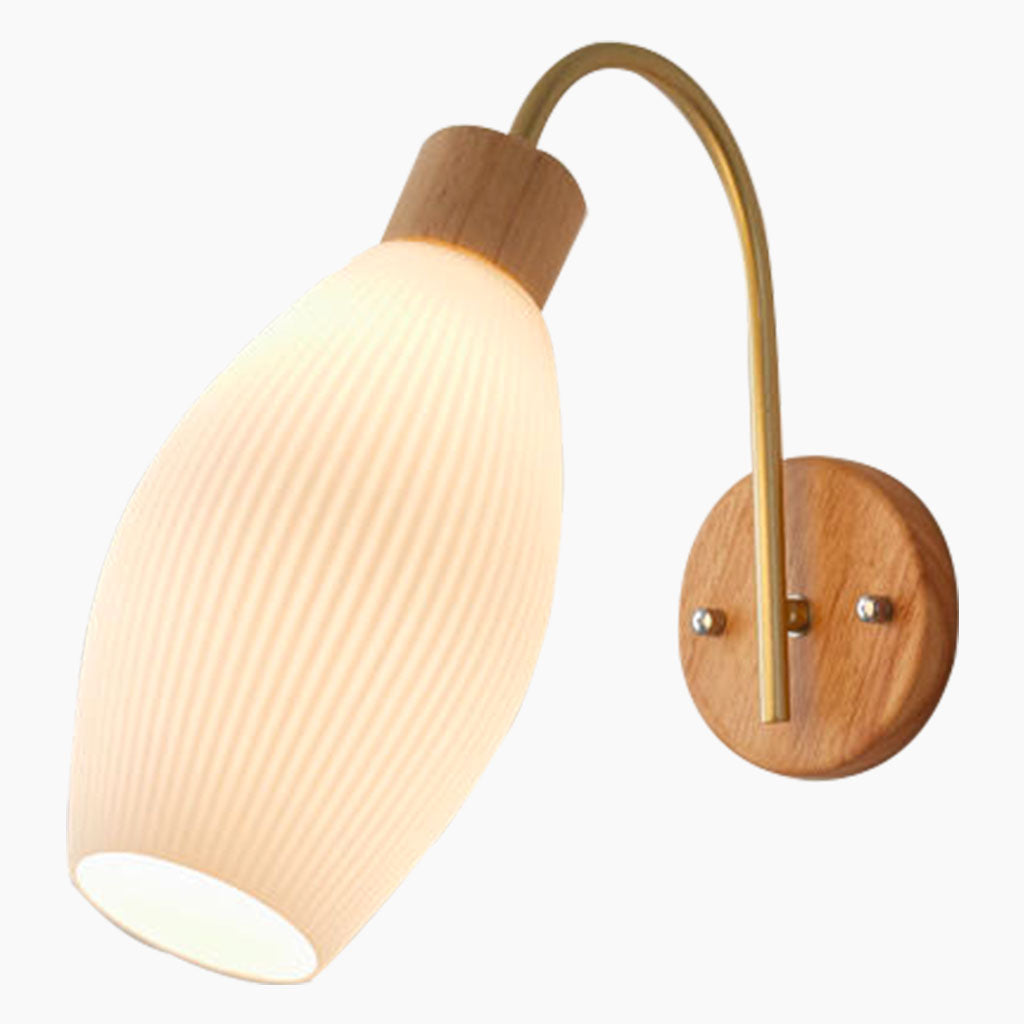 Modern Natural Wood Iron Plug In Wall Sconce C