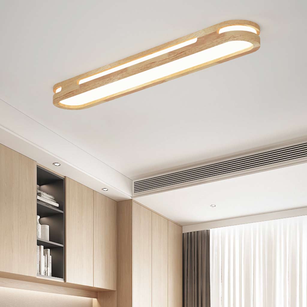 Modern Rectangular Wood Acrylic Flush Mount Ceiling Light Bedroom