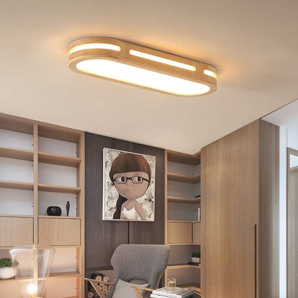 Modern Rectangular Wood Acrylic Flush Mount Ceiling Light Study Room