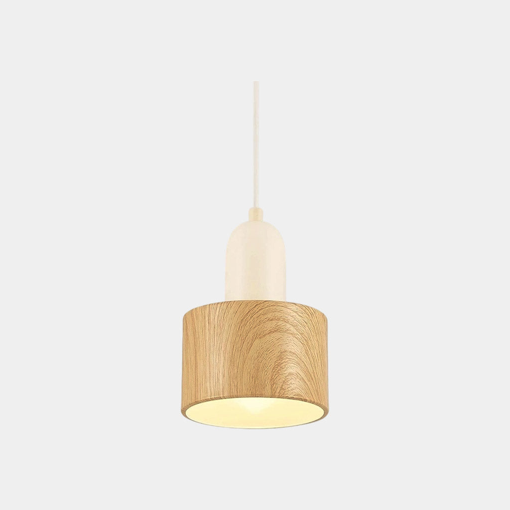 Moderne kleine hanglamp wit en houtnerf ijzer