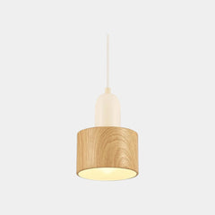 Moderne kleine hanglamp wit en houtnerf ijzer