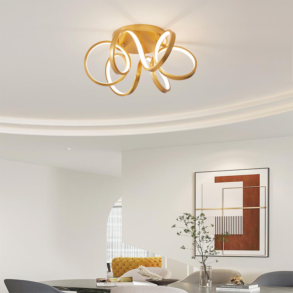 Modern Wave Semi Flush Mount Chandelier Ceiling Light Meeting Room Gold