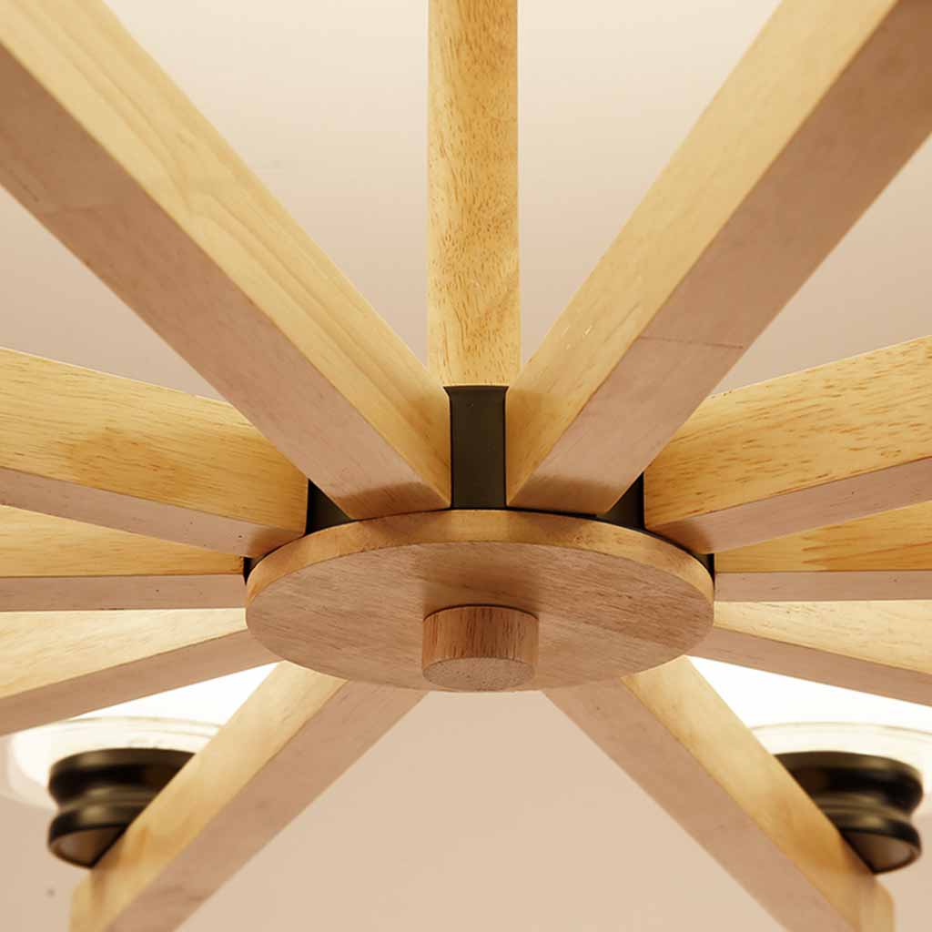 Modern Wood Glass Cylinder Chandelier Ceiling Light Detail Arm