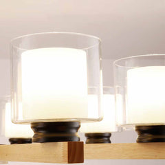 Modern Wood Glass Cylinder Chandelier Ceiling Light Detail Cylinder