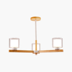 Modern Wood Glass Cylinder Chandelier Ceiling Light Main 3 Lights