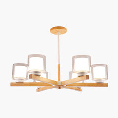 Modern Wood Glass Cylinder Chandelier Ceiling Light Main 6 Lights