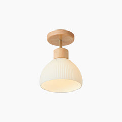 Modern Wood Glass Semi Flush Chandelier 1 Light