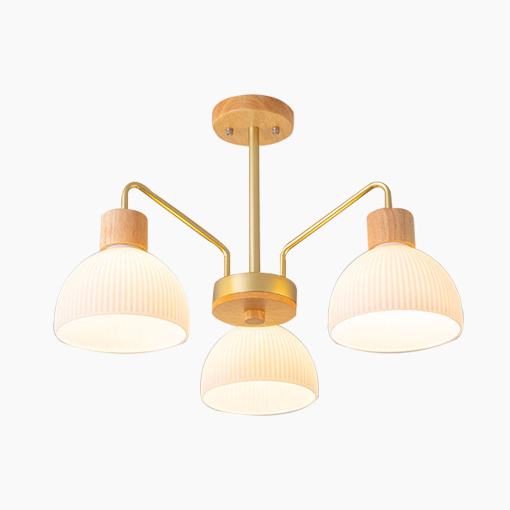 Modern Wood Glass Semi Flush Chandelier 3 Light