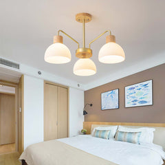 Modern Wood Glass Semi Flush Chandelier Bedroom