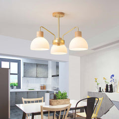 Modern Wood Glass Semi Flush Chandelier Dining Room