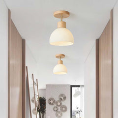 Modern Wood Glass Semi Flush Chandelier Hallway