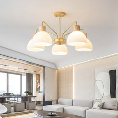 Modern Wood Glass Semi Flush Chandelier Living Room