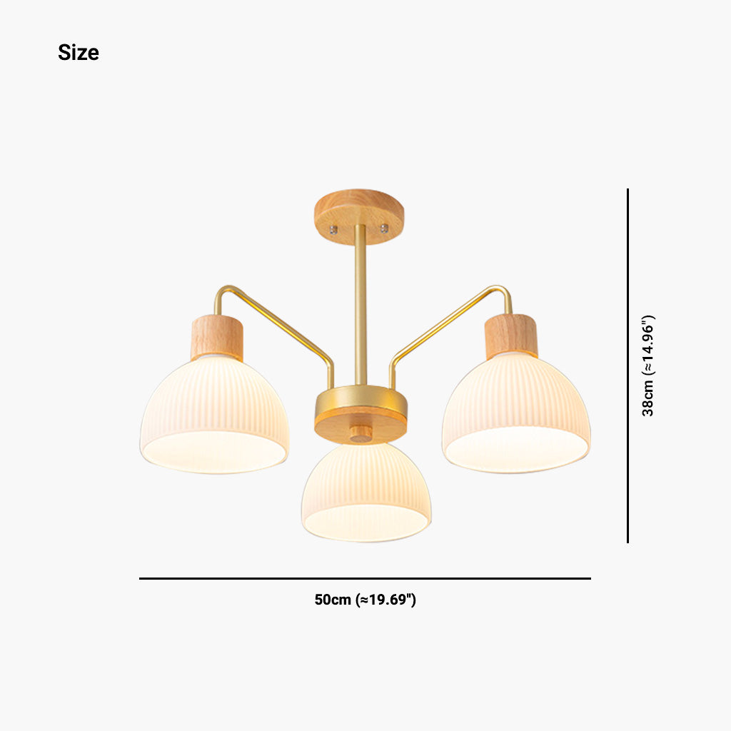 Modern Wood Glass Semi Flush Chandelier Size 3 Light