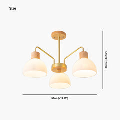 Modern Wood Glass Semi Flush Chandelier Size 3 Light