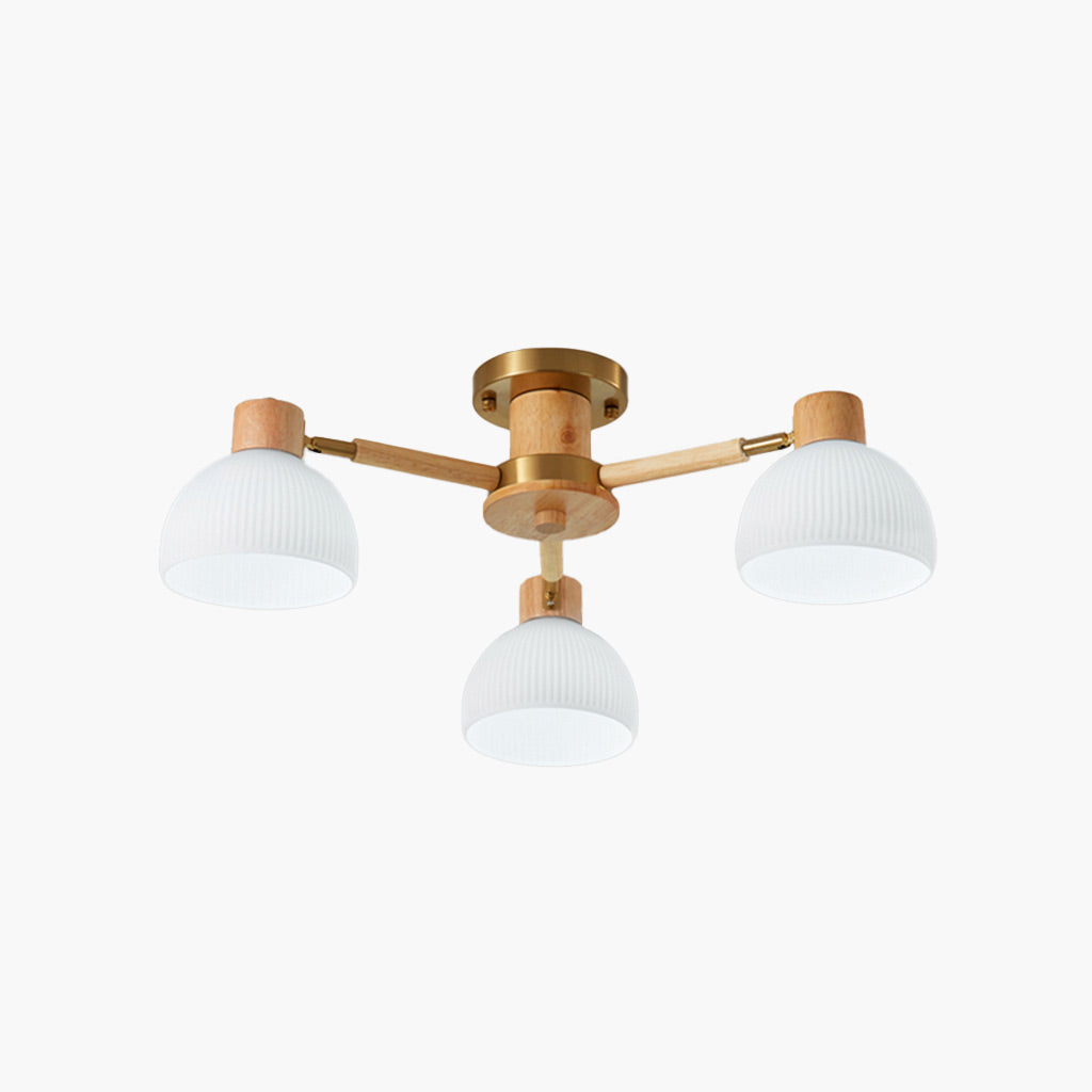 Modern Wood Glass Semi Flush Mount Chandelier Main 3 Lights