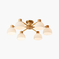 Modern Wood Glass Semi Flush Mount Chandelier Main 6 Lights