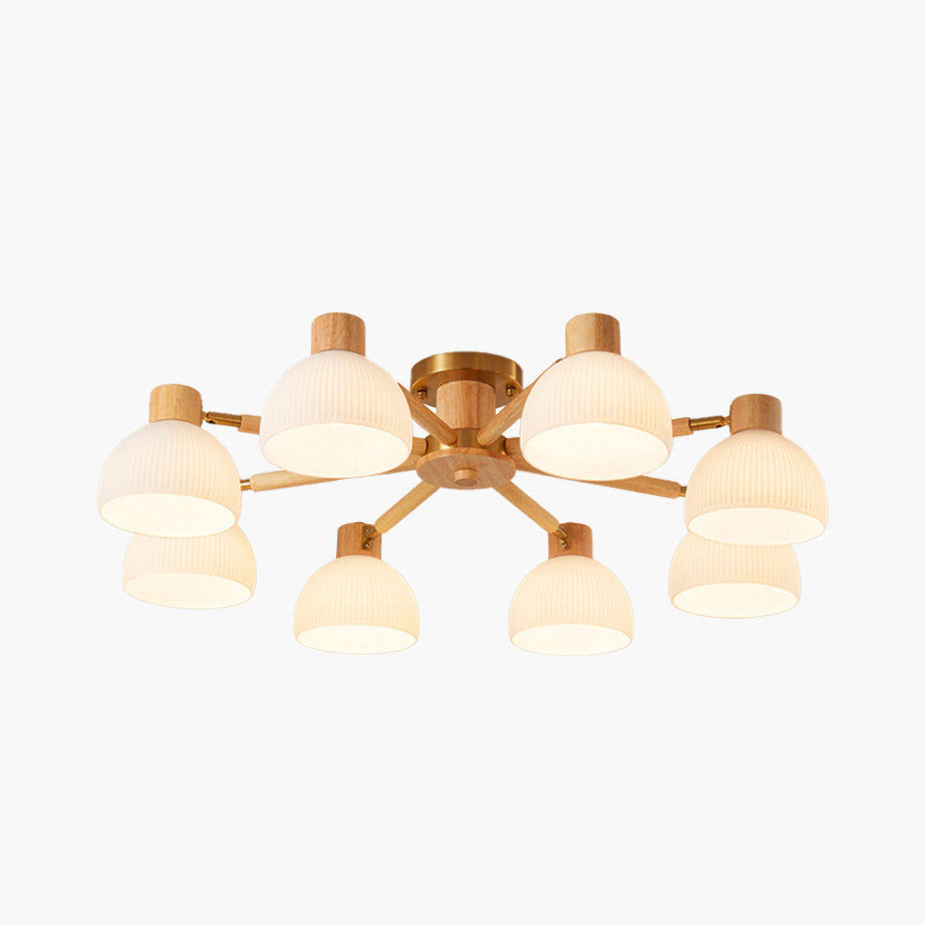 Modern Wood Glass Semi Flush Mount Chandelier Main8 Lights