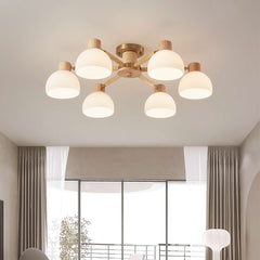 Modern Wood Glass Semi Flush Mount Chandelier Room 6 Lights