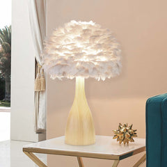Modern Wood White Feather Table Lamp Coffee