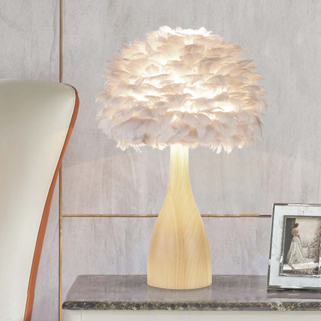 Modern Wood White Feather Table Lamp Desk
