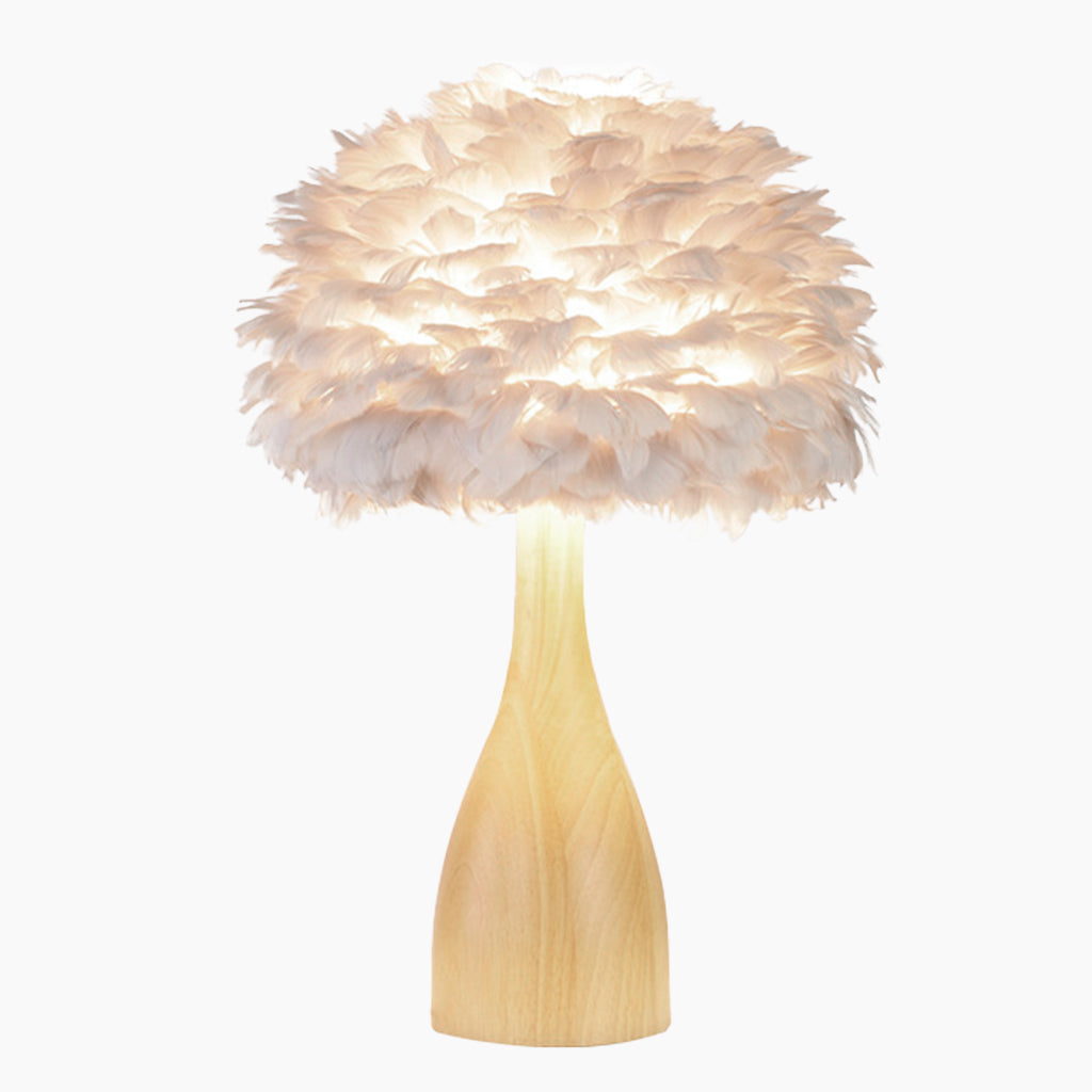 Modern Wood White Feather Table Lamp Main