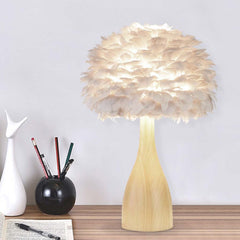 Modern Wood White Feather Table Lamp Room