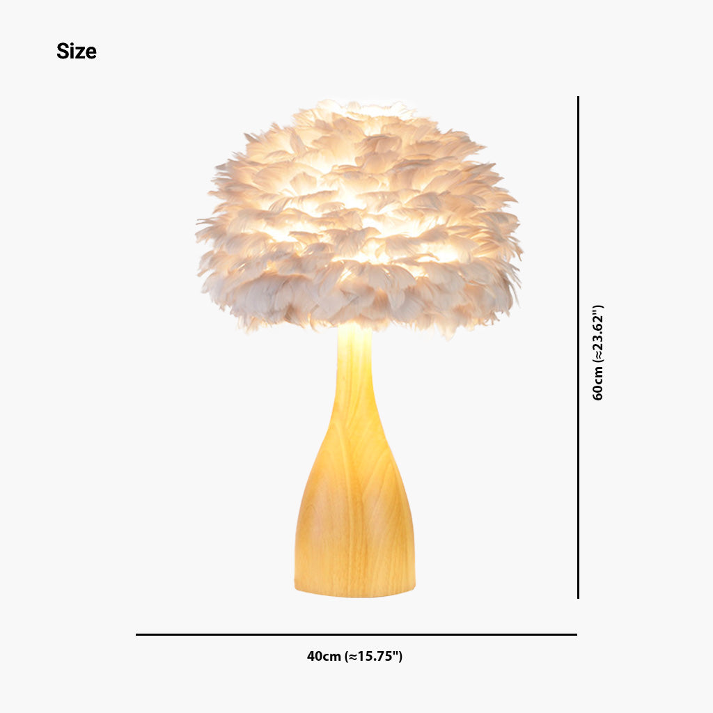 Modern Wood White Feather Table Lamp Size