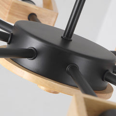 Chandelier Modern Metal Wood and Iron, Black