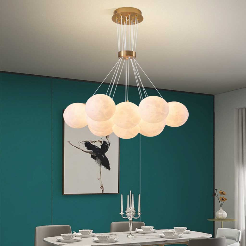 Moon Bubble Chandelier White Dining Room