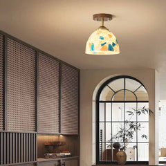 Lámpara de techo con concha de cristal de colores mosaico, montaje semiempotrado