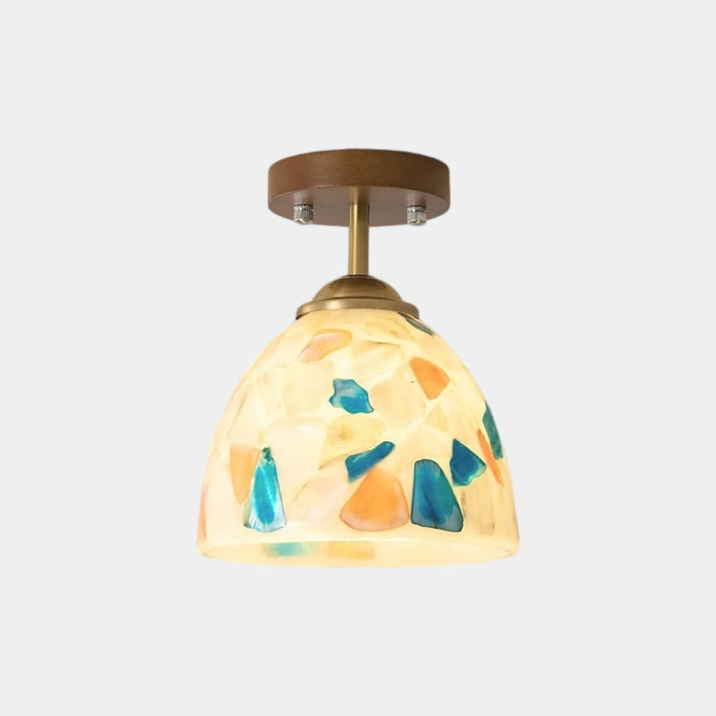 Lámpara de techo con concha de cristal de colores mosaico, montaje semiempotrado