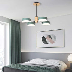 Multi Arm Nordic LED Metal Wood Chandelier 4 Green Bedroom