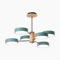 Multi Arm Nordic LED Metal Wood Chandelier 6 Green