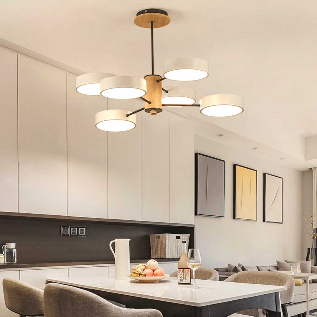 Chandelier Ceiling Light Multi Arm LED Nordic Style Metal Wood 6 Lights Dia75cm H49cm Dia29.53 x H19.29 72w Green