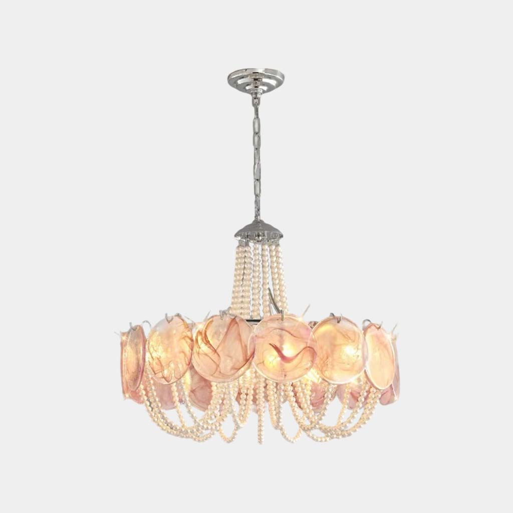 Araña de cristal de Murano con forma de disco, redonda francesa perla