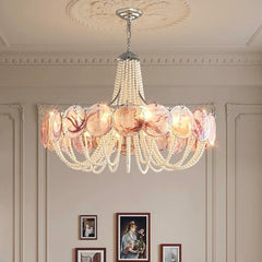 Araña de cristal de Murano con forma de disco, redonda francesa perla