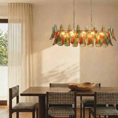Murano Glass Petal Soynix Chandelier Green Dining Table