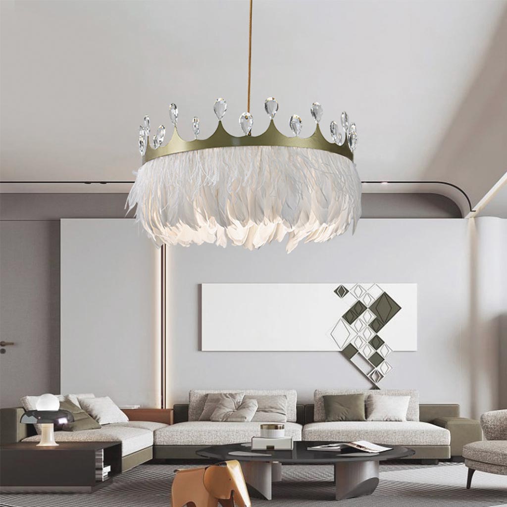 Nordic Crystal Crown Feather Chandelier White