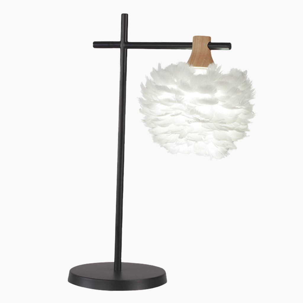 Nordic Feather White Shade Black Base Table Desk Lamp Main