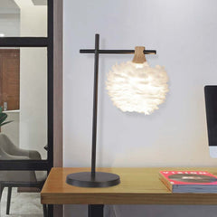 Nordic Feather White Shade Black Base Table Desk Lamp Room