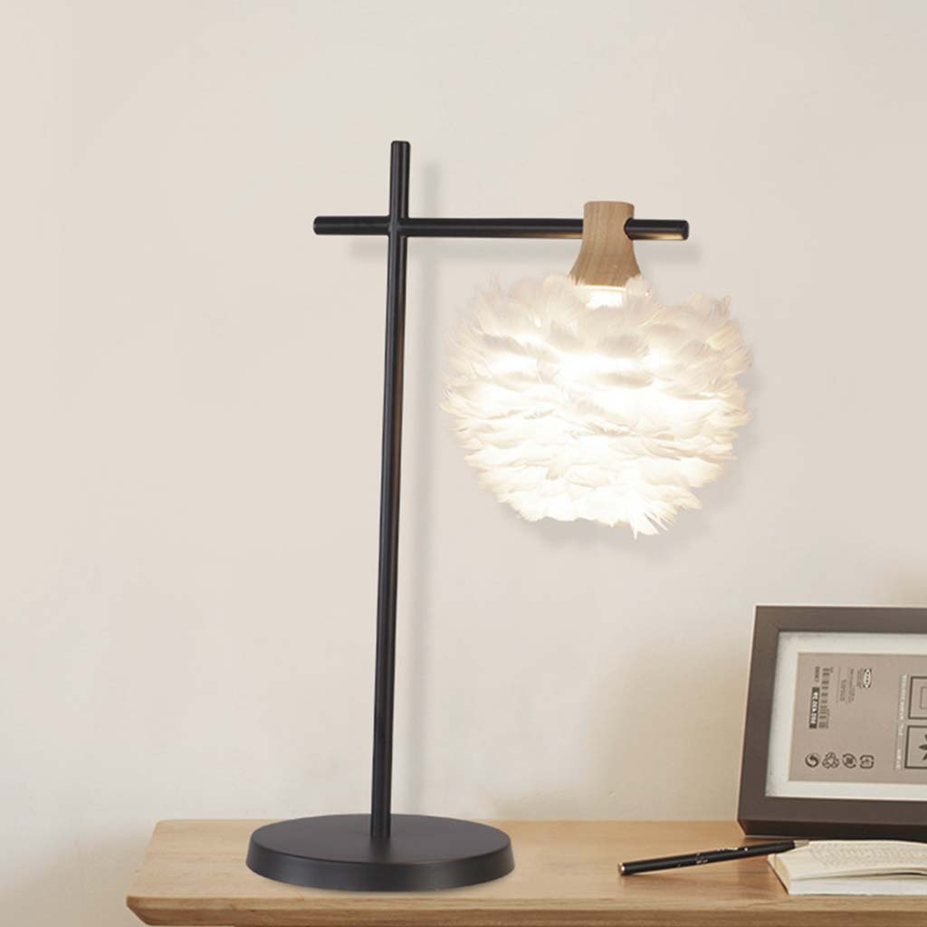 Nordic Feather White Shade Black Base Table Desk Lamp Study Room