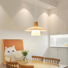 Nordic Log Wood Glass UFO Pendant Light Dining Room