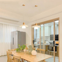 Nordic Log Wood Glass UFO Pendant Light Dining Space