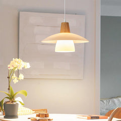 Nordic Log Wood Glass UFO Pendant Light Room