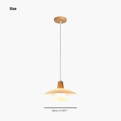 Nordic Log Wood Glass UFO Pendant Light Size 30cm