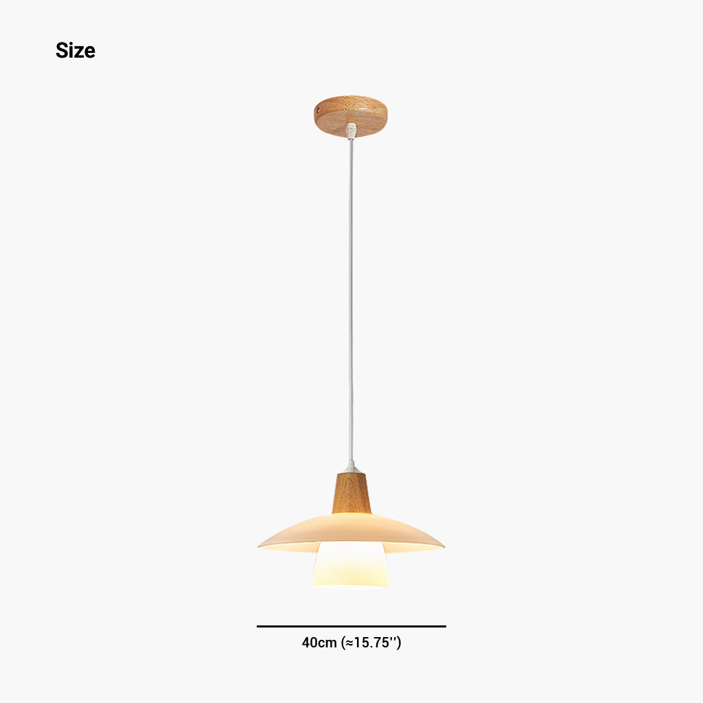 Nordic Log Wood Glass UFO Pendant Light Size
